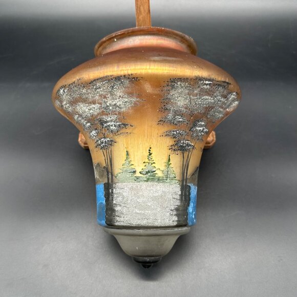 Vintage Glass Lamp Shade Light Fixture Stretch Hand Painted Art Hanging Landscap - Picture 3 of 15